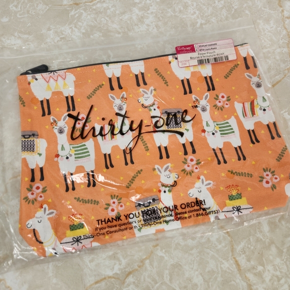 thirty-one Handbags - Thirty-One Llama-Rama Zipper Pouch Orange Make Up Bag Travel New
